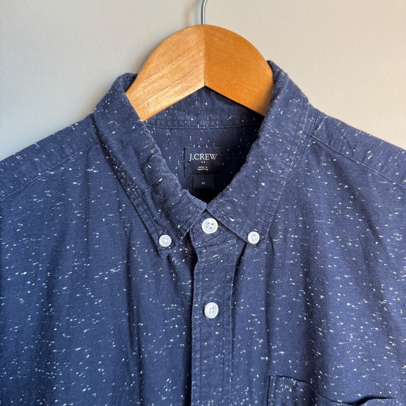 J. Crew Factory Men's M Slim Marled Cotton Button Down Shirt Navy Preppy Office - Picture 4 of 14